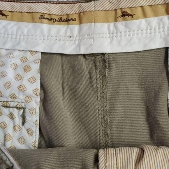 Tommy Bahama Embroidered Logo High Rise Green-Khaki Sz 38 Shorts w Pockets - Picture 9 of 15